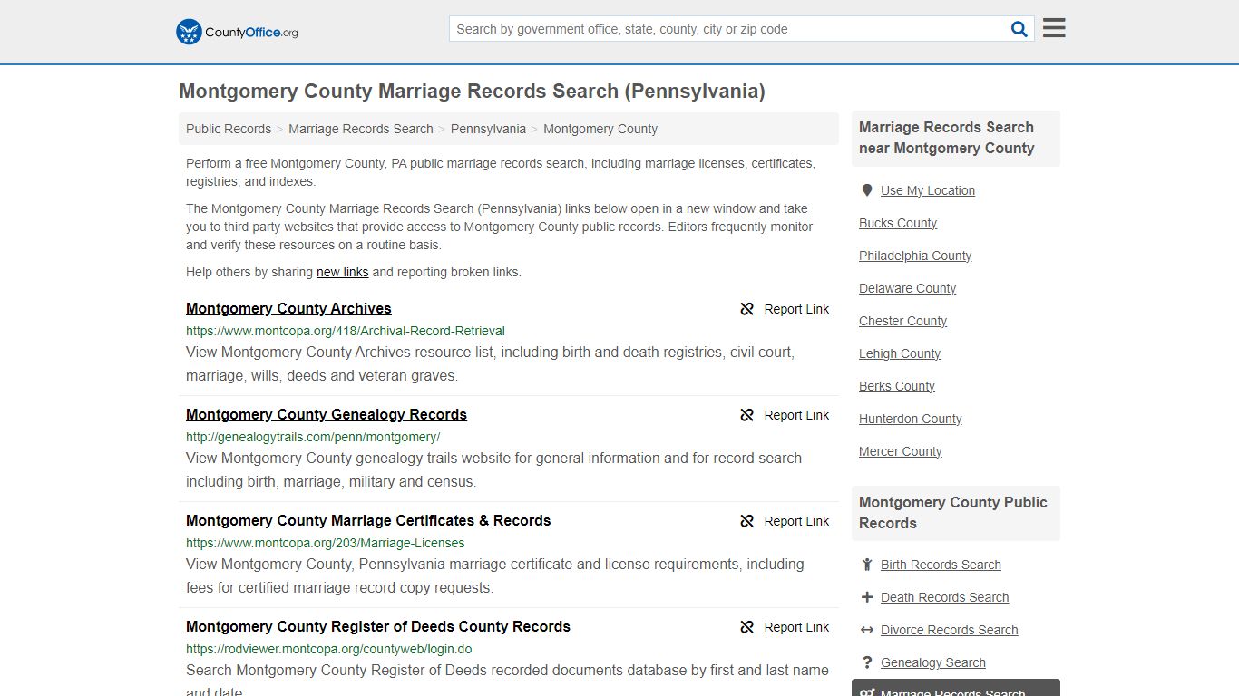 Montgomery County Marriage Records Search (Pennsylvania)